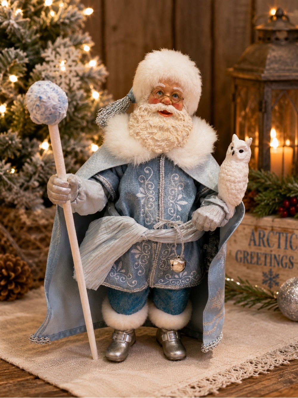 Kurt‎ S. Adler Fabriché Arctic Greetings C7456 Rare Blue Christmas Santa Owl